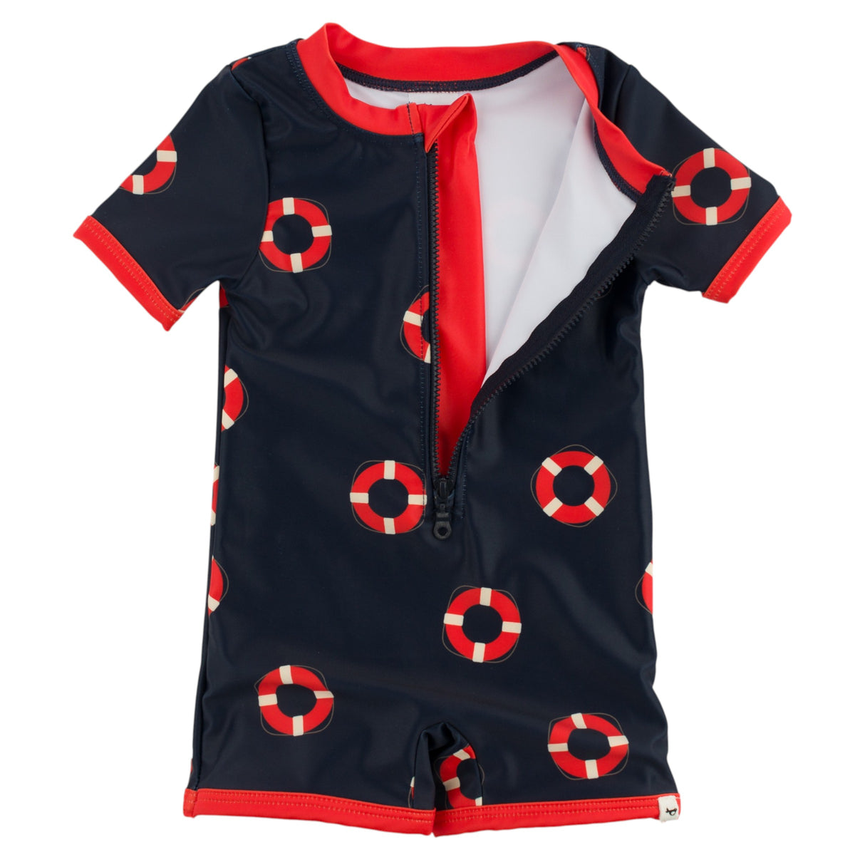 oh baby! Malibu Rashguard One Piece Swimsuit - Life Rings Print - Navy - Open