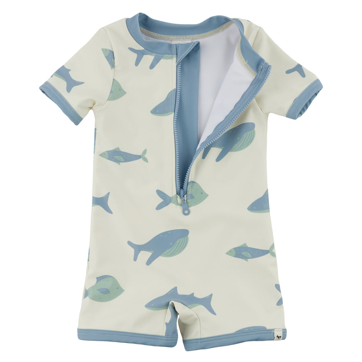 oh baby! Malibu Rash Guard One Piece Swimsuit - Fish Print - Natural - Zipper
