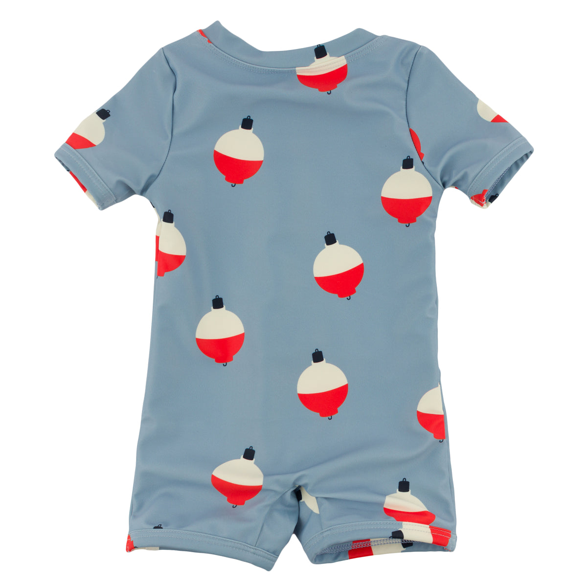 oh baby! Malibu Rash Guard One Piece Swimsuit - Bobbers Print - Fog - Back