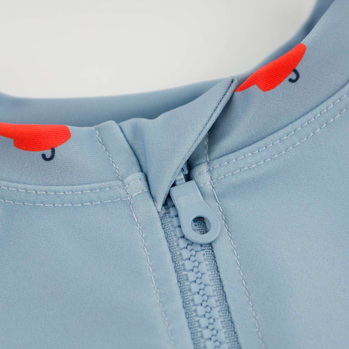 oh baby! Malibu Rash Guard One Piece Swimsuit - Bobbers Print - Fog - zipper-cover