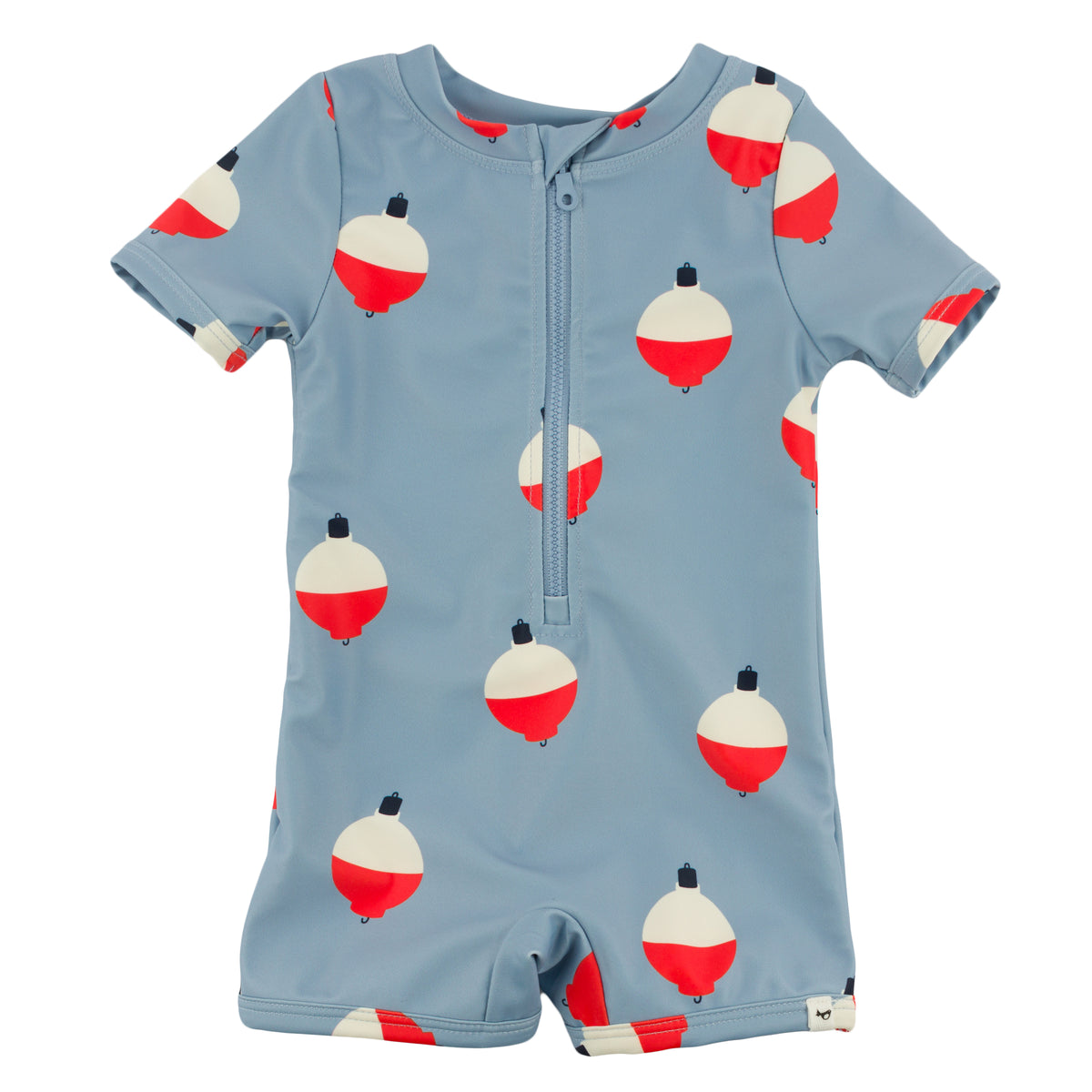 oh baby! Malibu Rash Guard One Piece Swimsuit - Bobbers Print - Fog