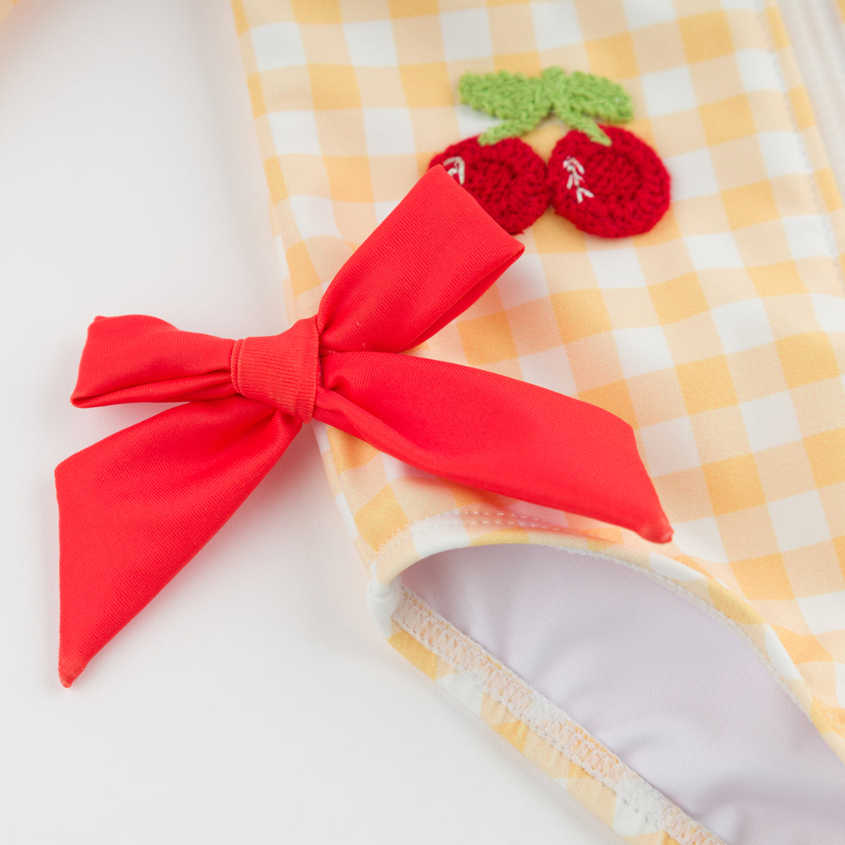 oh baby! Malibu Swimsuit - Mixed Fruit and Bow Appliques - Lemon Checks