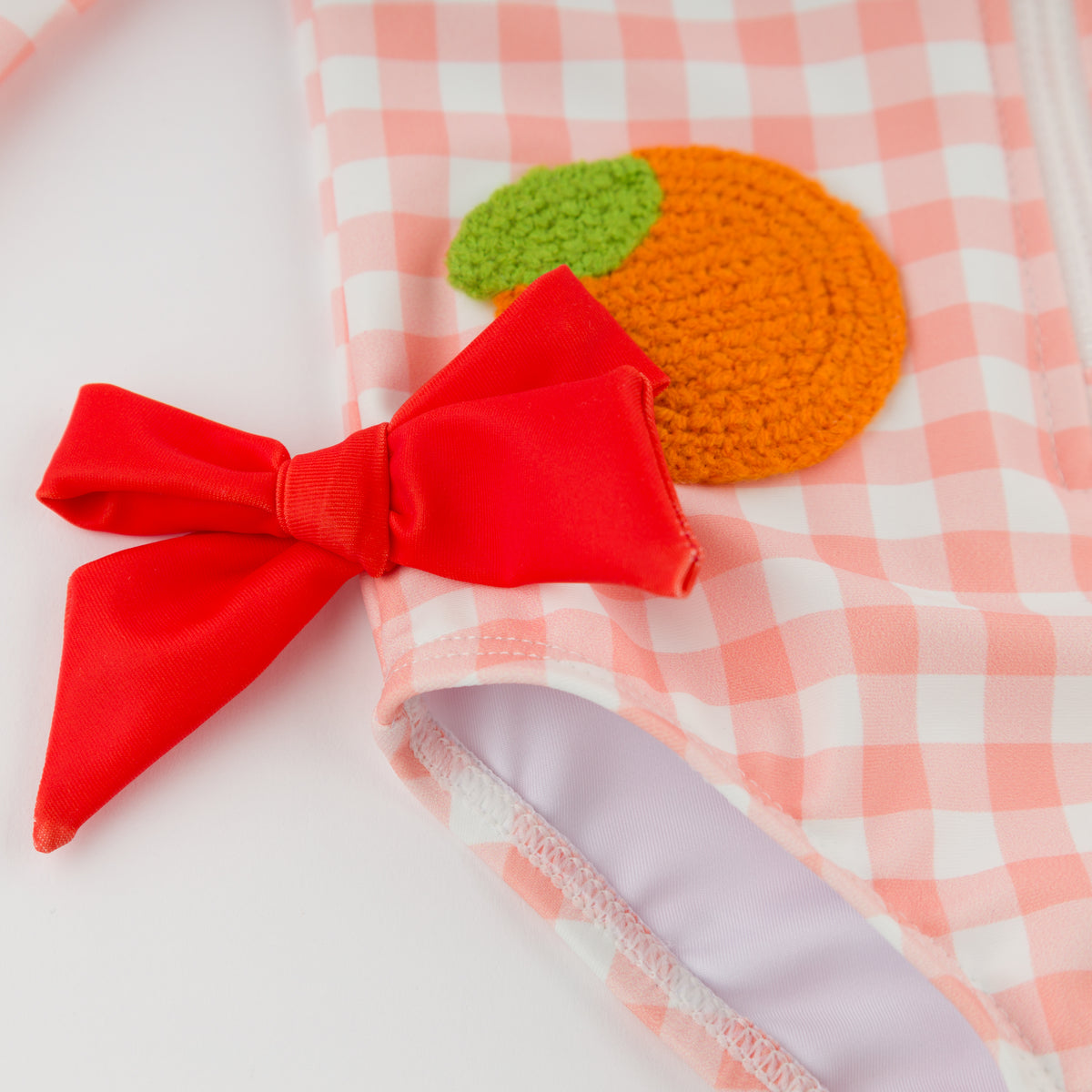 oh baby! Malibu Swimsuit - Mixed Fruit and Bow Appliques - Peach Checks