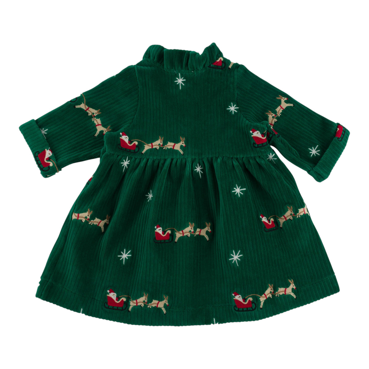 oh baby! Ivy Dress - Embroidered Santa Sleigh - Christmas Green - back