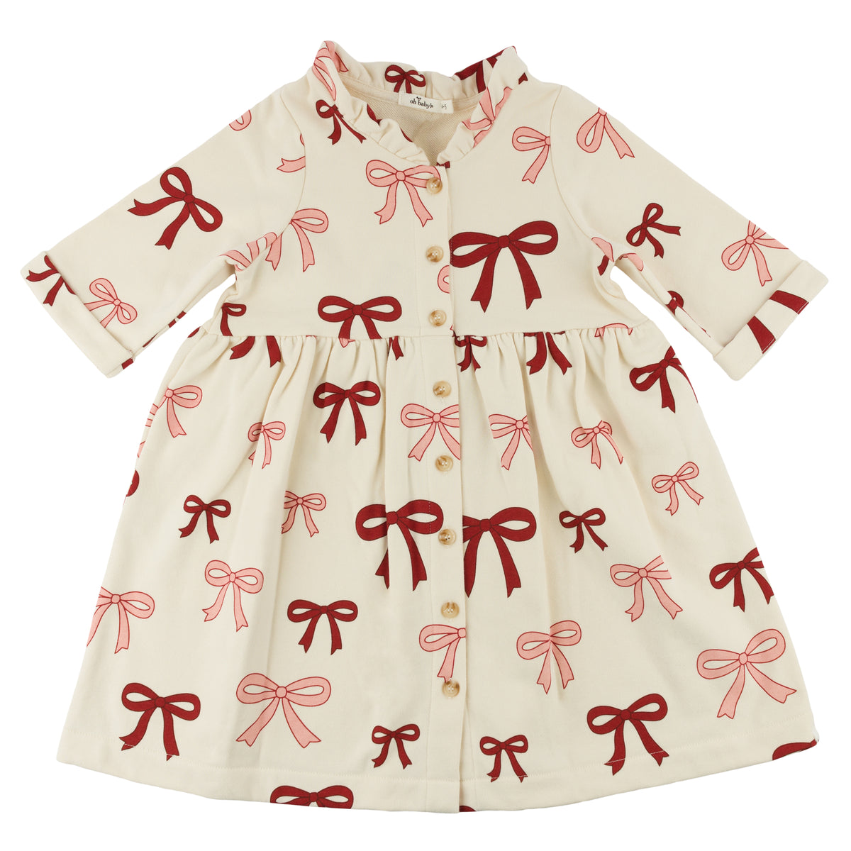 oh baby! French Terry Josephine Dress - Pink Cherry Bows - Natural