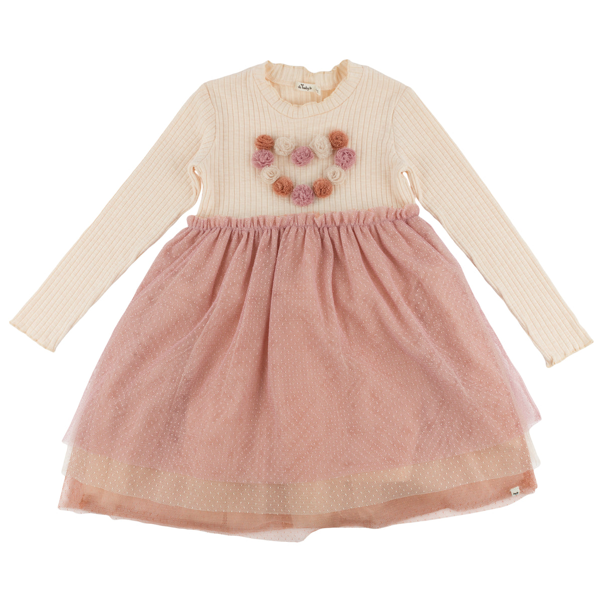 oh baby! Aria Tutu Dress - Multi Poms Heart - Natural