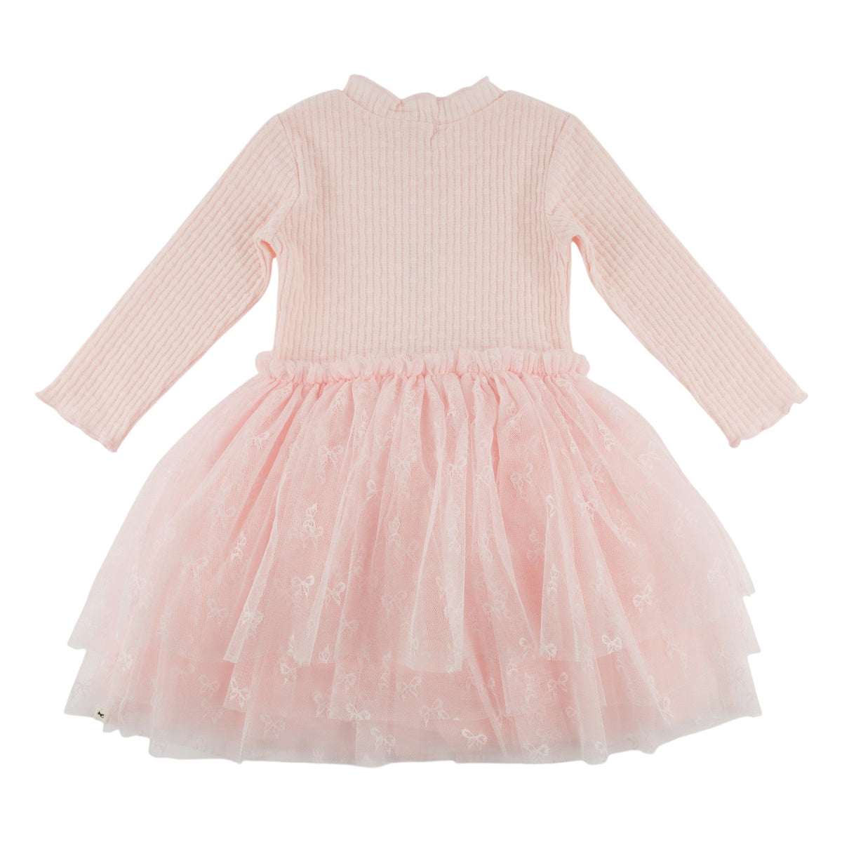 oh baby! Aria Tutu Dress - Mini Bow Rib Ruffle Bow - Barely Pink - Back
