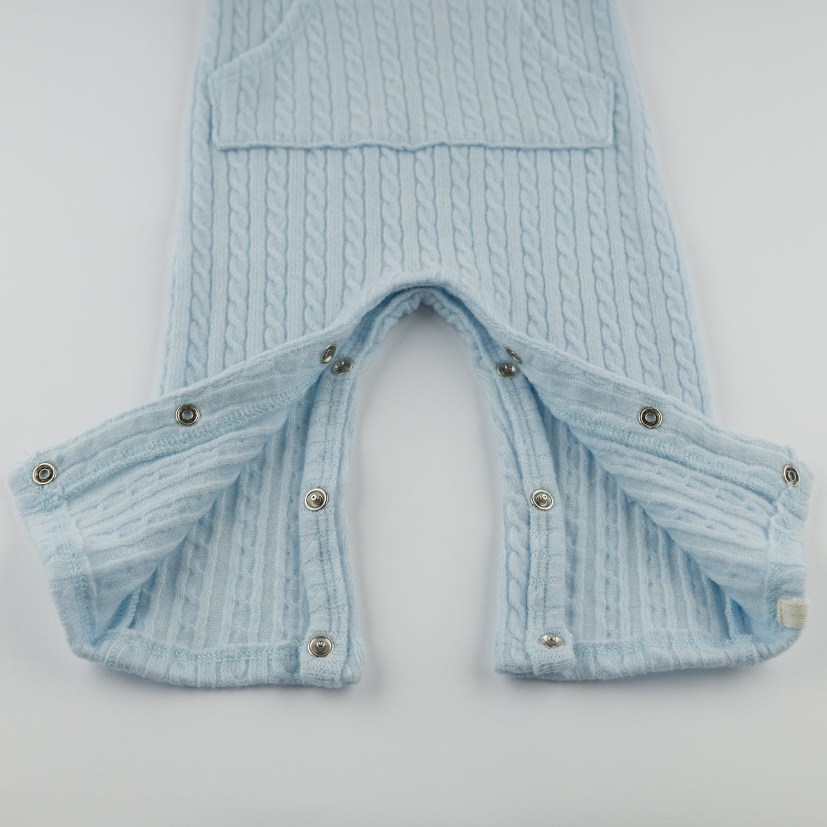 oh baby! Cable Knit Kangaroo Pocket Camden Romper - Sky Blue - Leg Snaps
