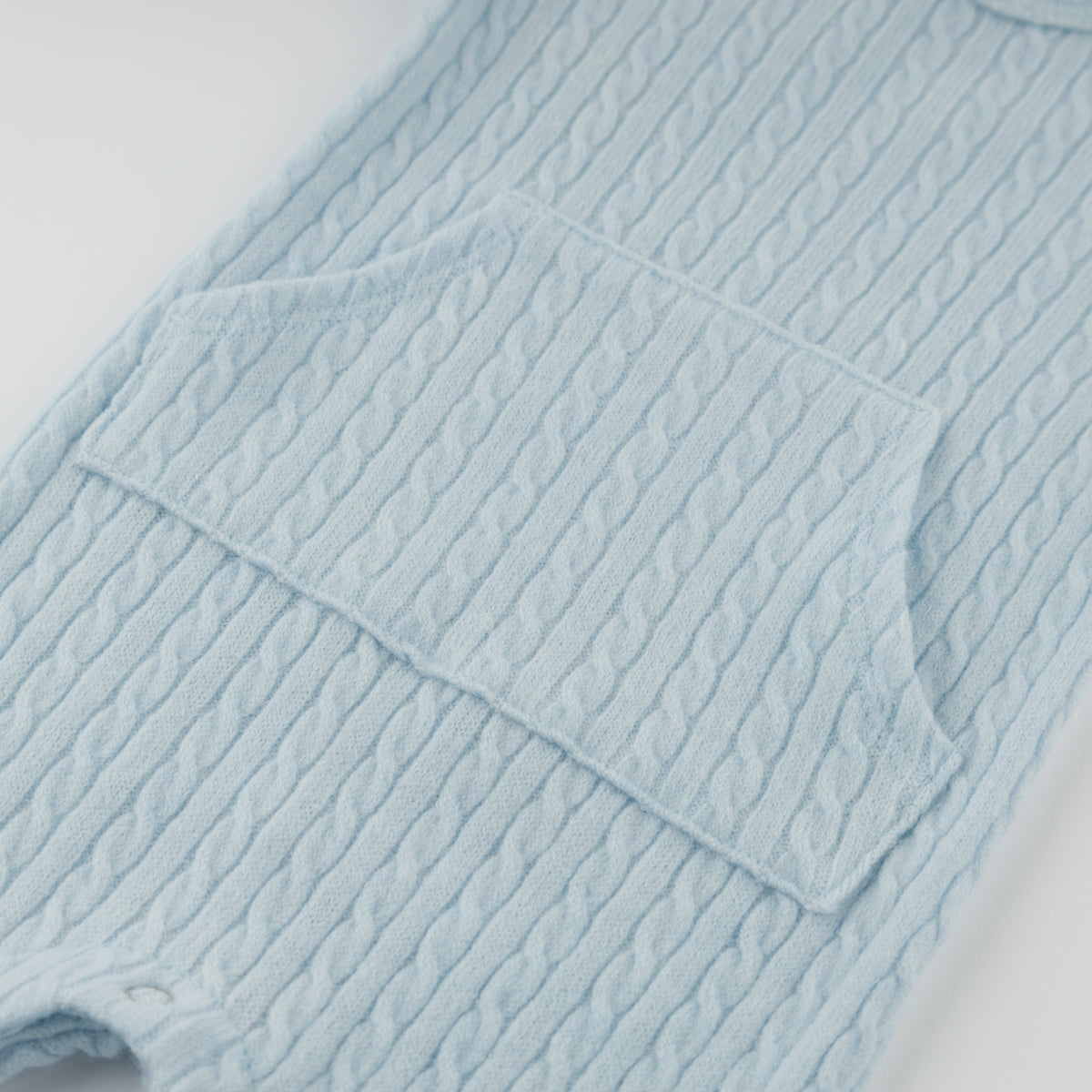 oh baby! Cable Knit Kangaroo Pocket Camden Romper - Sky Blue - Pocket