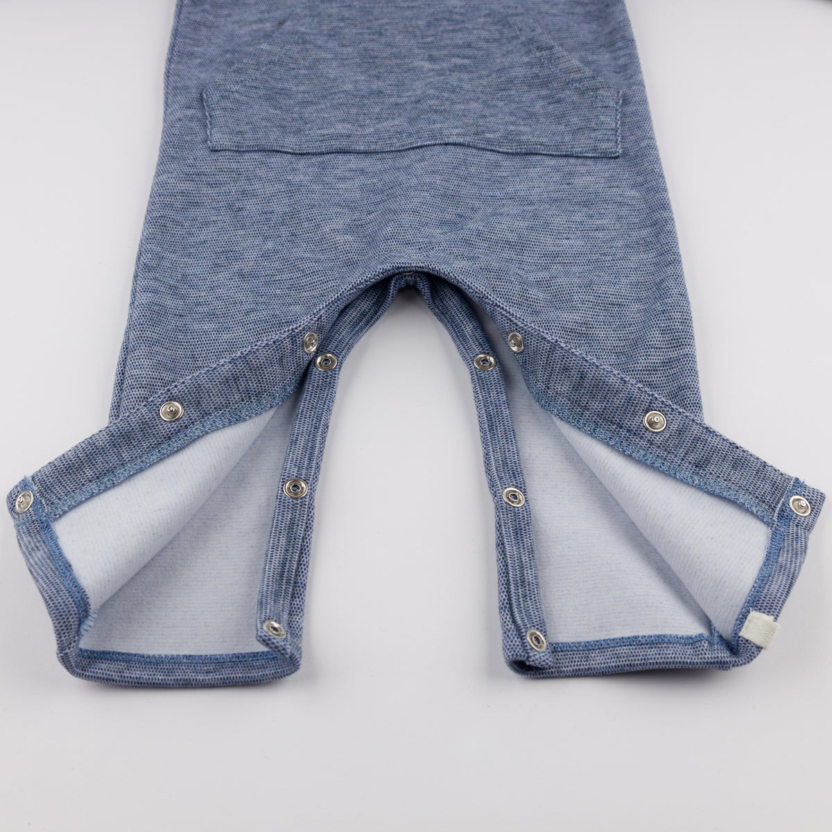 Imoh baby! Honeycomb One-Button Romper with Kangaroo Pocket - Denim - Close-Up