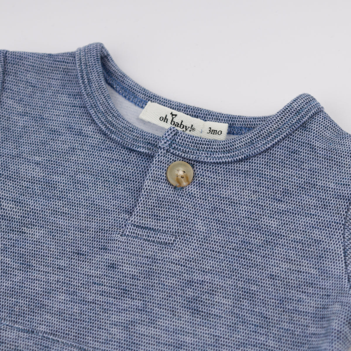 oh baby! Honeycomb One-Button Romper with Kangaroo Pocket - Denim - Button