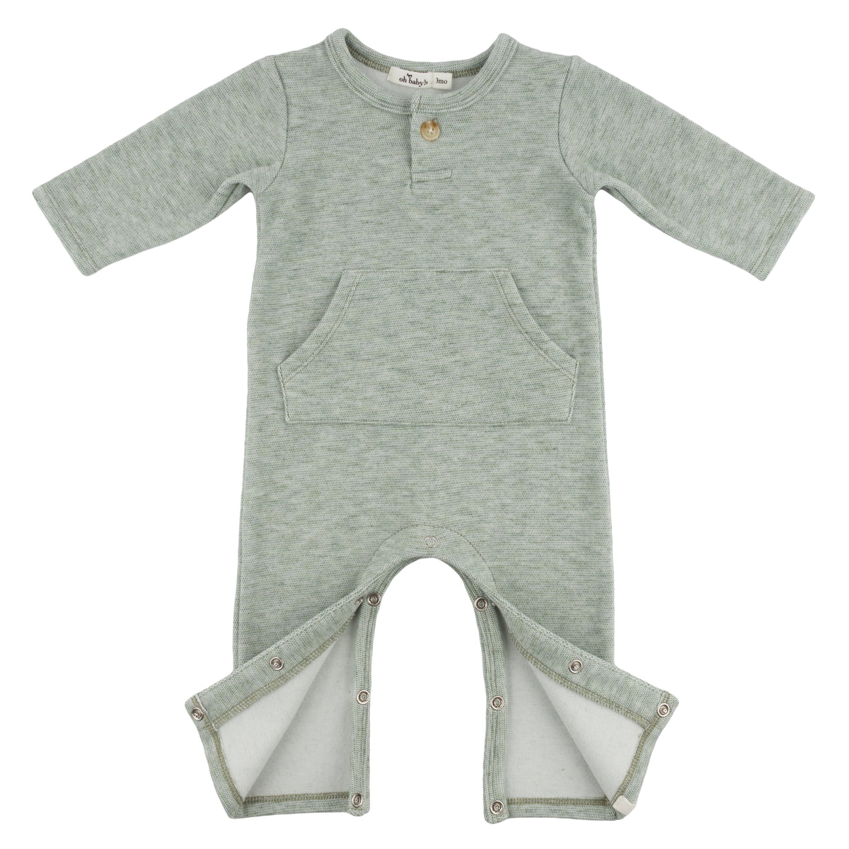 oh baby! Honeycomb One-Button Romper with Kangaroo Pocket - Spruce - Snaps