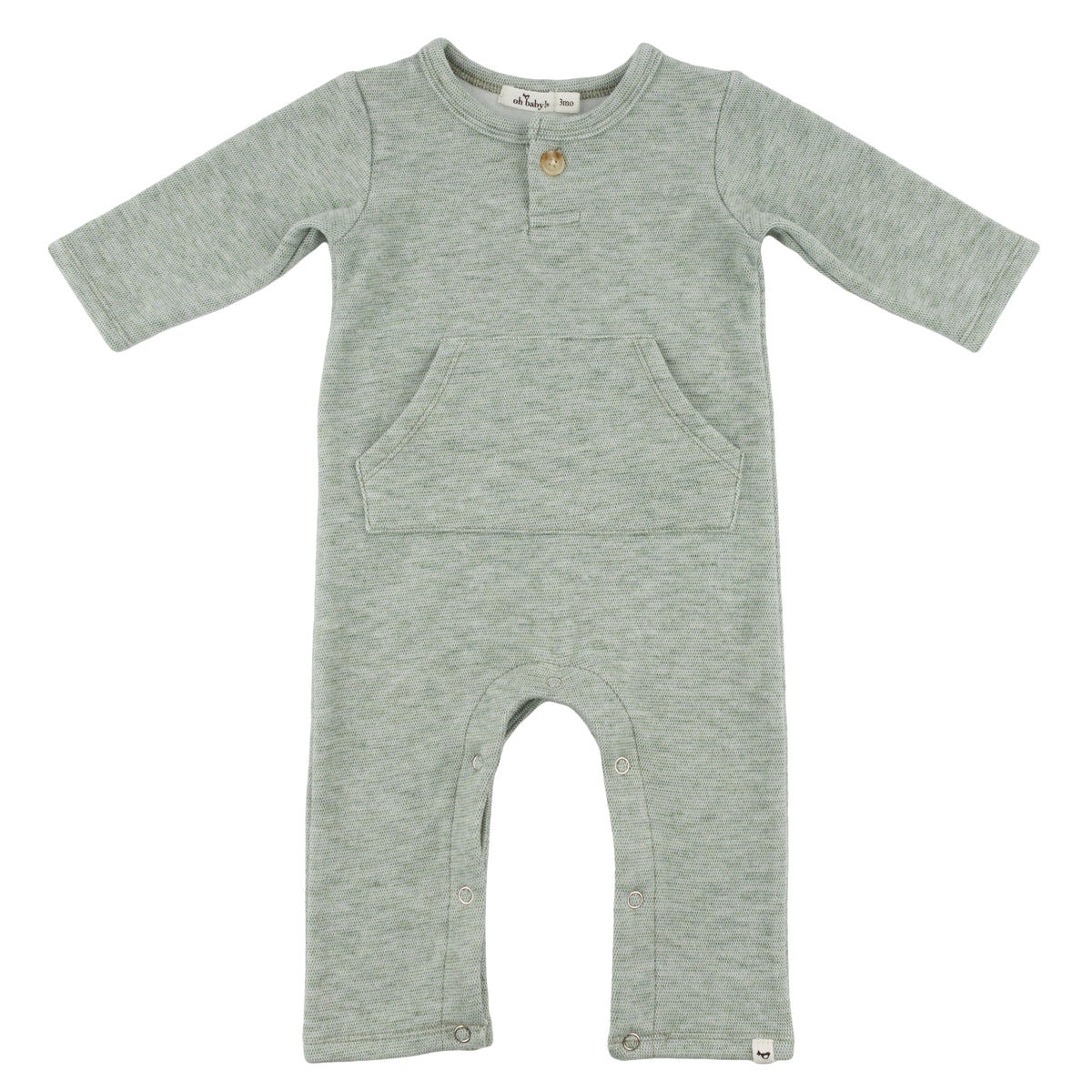 oh baby! Honeycomb One-Button Romper with Kangaroo Pocket - Spruce