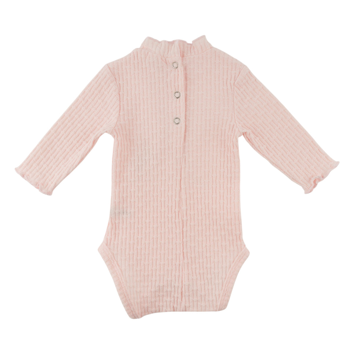 oh baby! Mock Neck Onesie - Mini Bow Rib Ruffle Bow - Barely Pink - Back