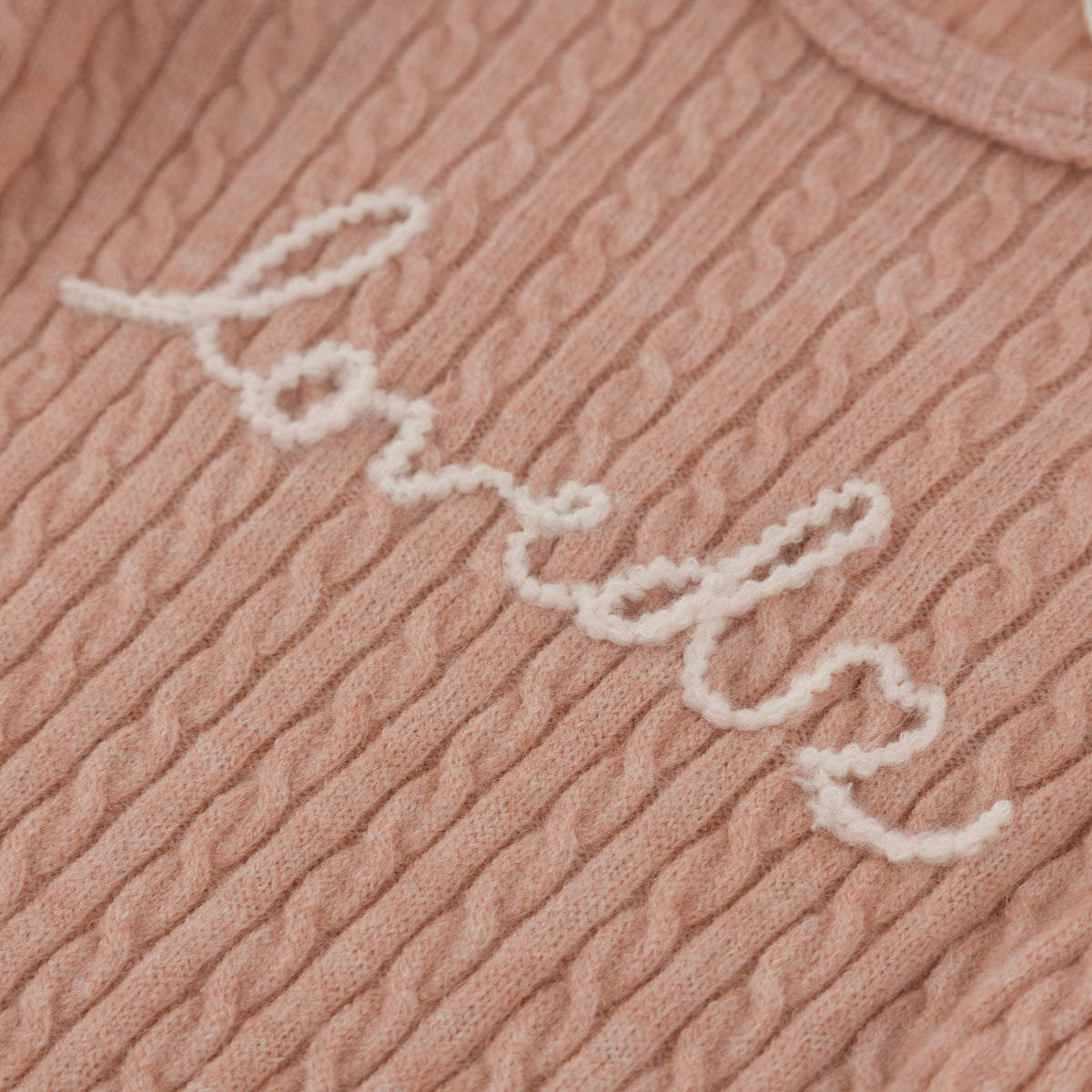 oh baby! Cable Knit Camden Romper - "Loved" - Pale Pink - Loved embroidery