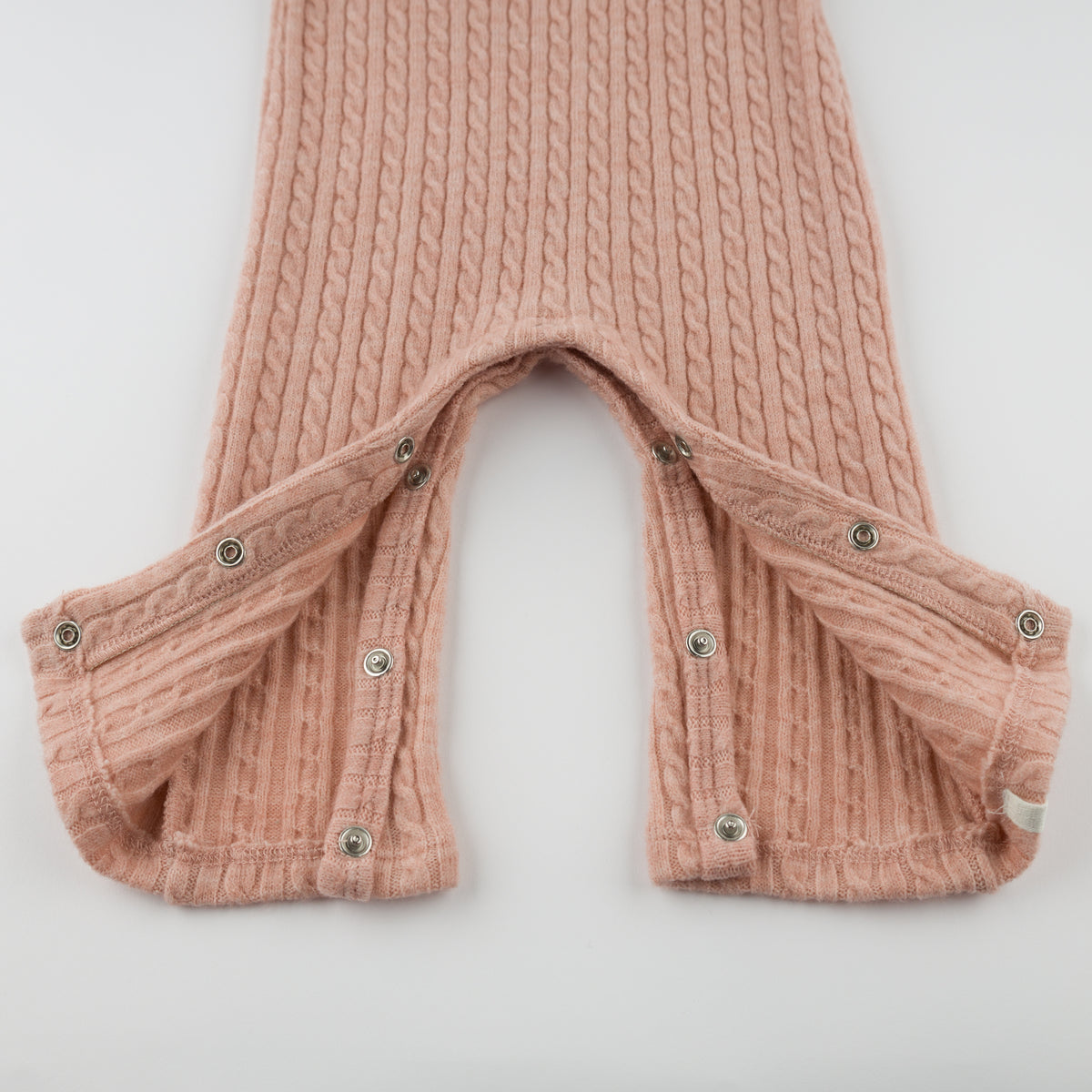 oh baby! Cable Knit Camden Romper - "Loved" - Pale Pink - Leg Snaps