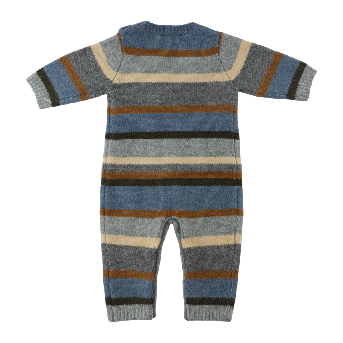 oh baby! Knitted Camden Romper - Multi Striped - Dusty Blue - Back