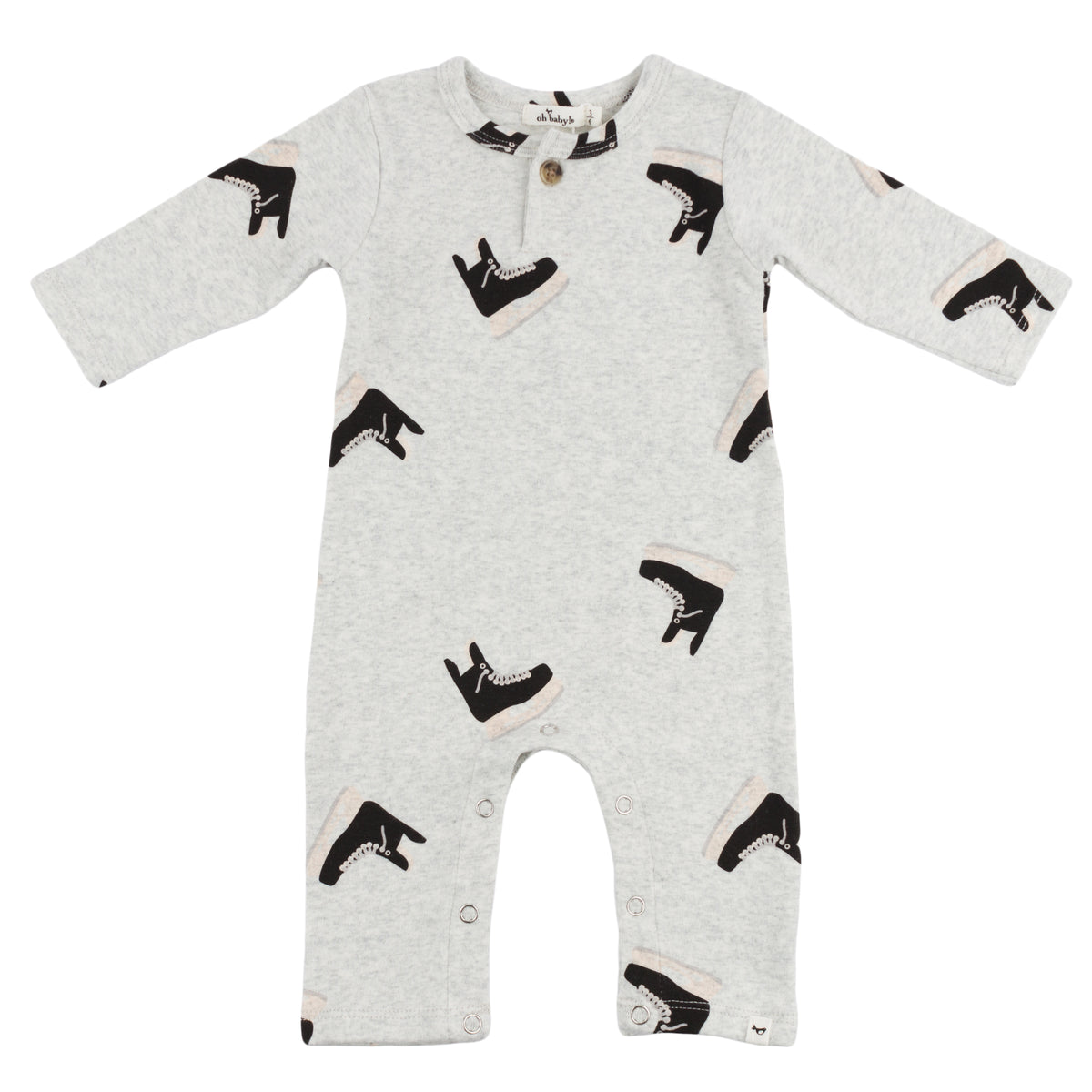 oh baby! One Button Romper Hockey Print - Heather Gray