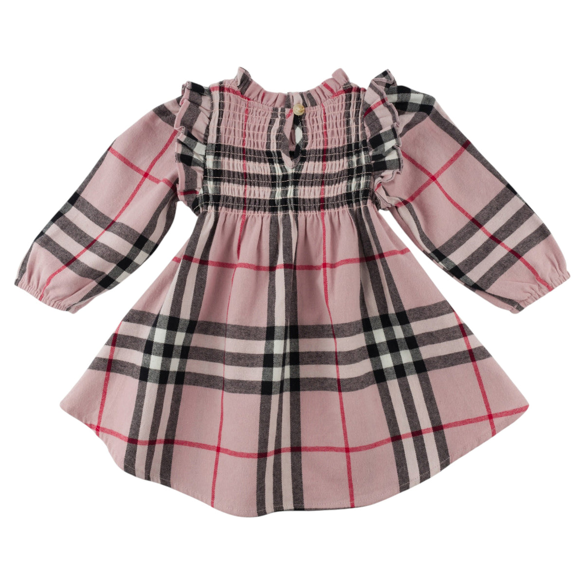 oh baby! Anna Ruffle Shoulder Dress - Mini Tartan - Pink - Back