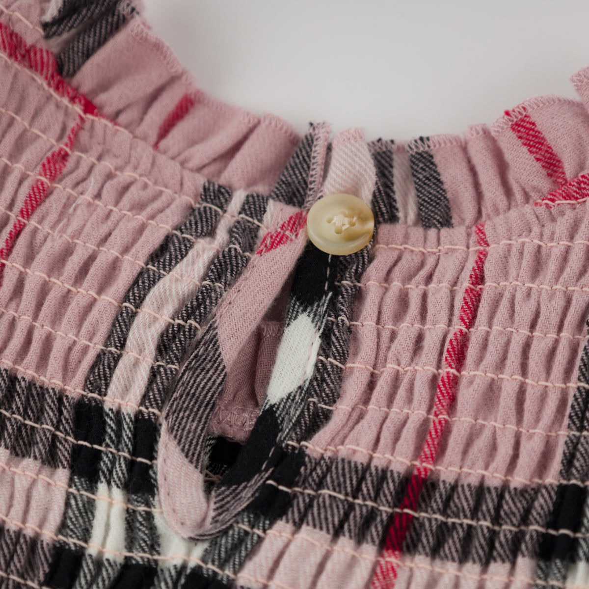 oh baby! Anna Ruffle Shoulder Dress - Mini Tartan - Pink - Back Button