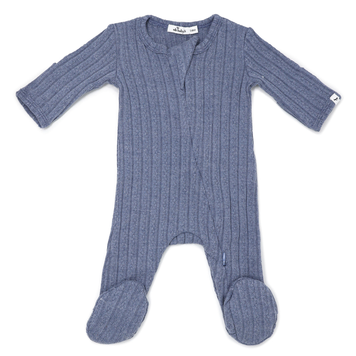 oh baby! Two Way Zipper Footie - Cable Knit - Denim
