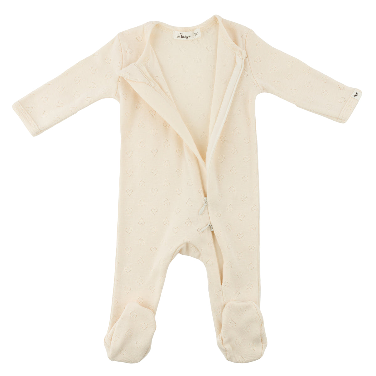oh baby! Zipper Footie - Hearts Pointelle - Natural - Zipper