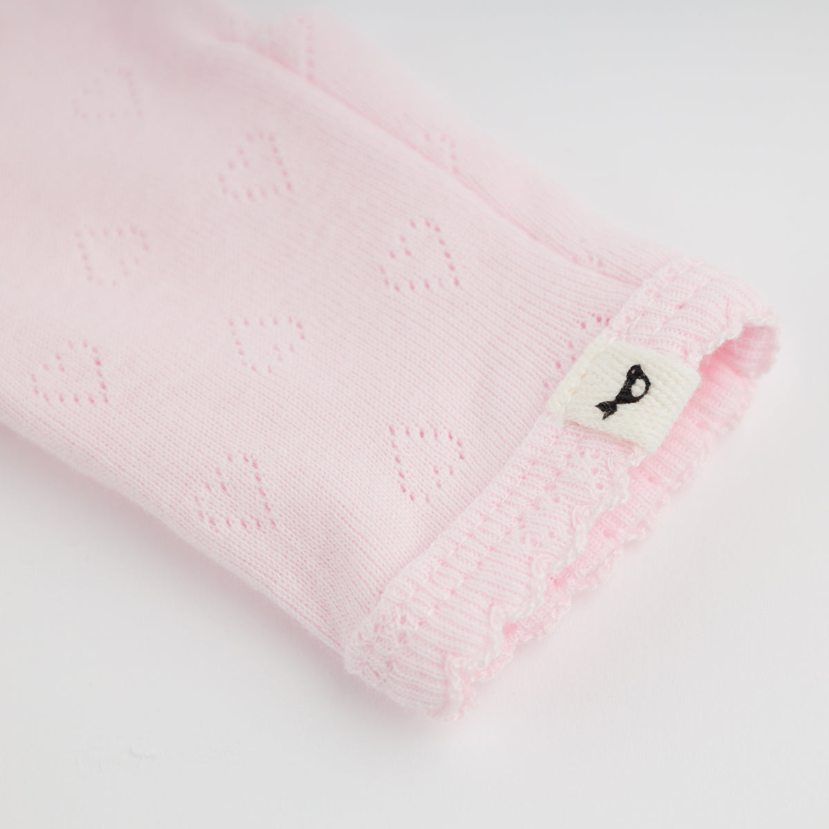 oh baby! Zipper Footie - Hearts Pointelle Pico Edge - Pale Pink - Sleeve