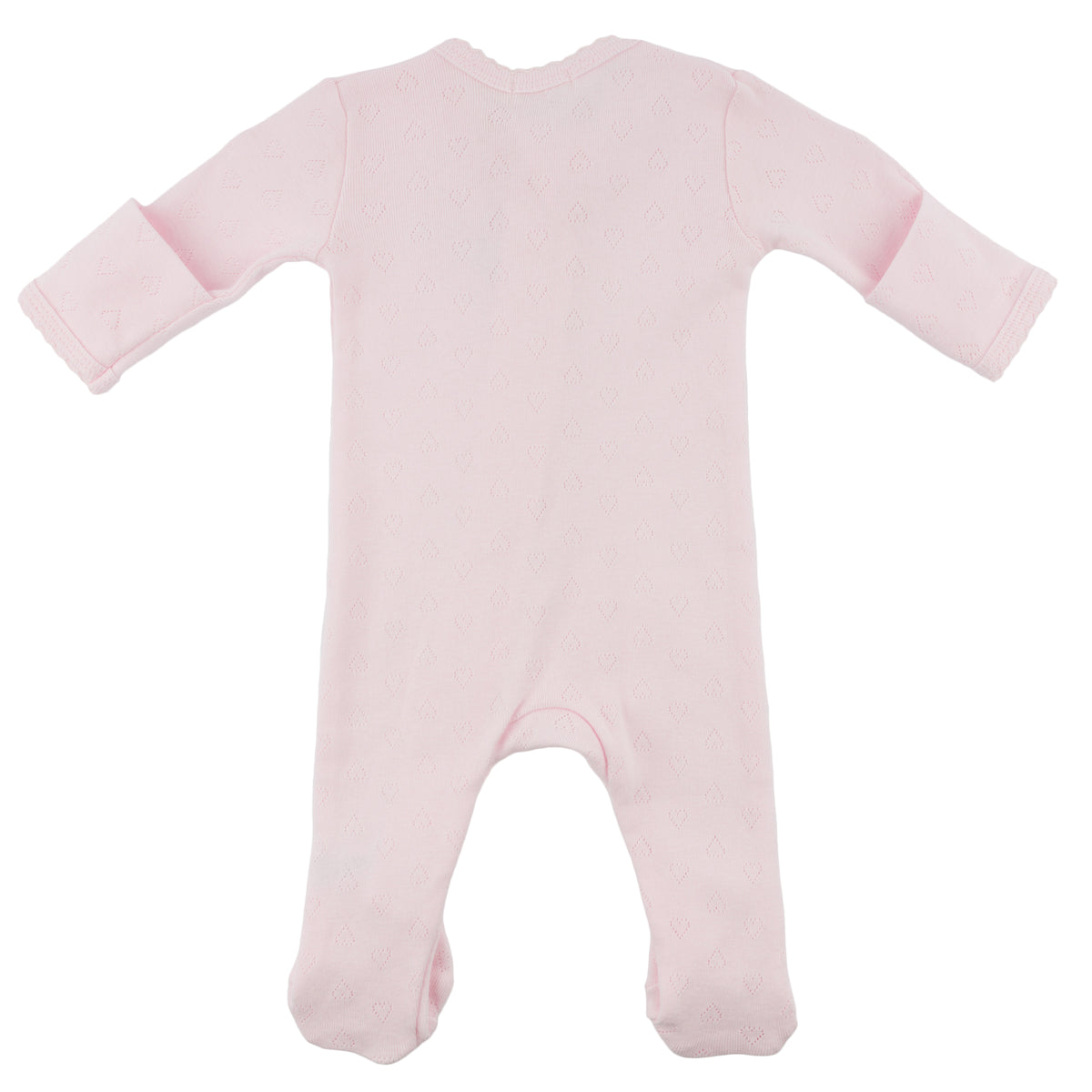 oh baby! Zipper Footie - Hearts Pointelle Pico Edge - Pale Pink - Back
