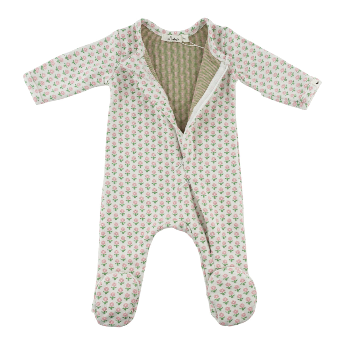 oh baby! Double Knit Footie - Tulips - Pink - Zipper Open