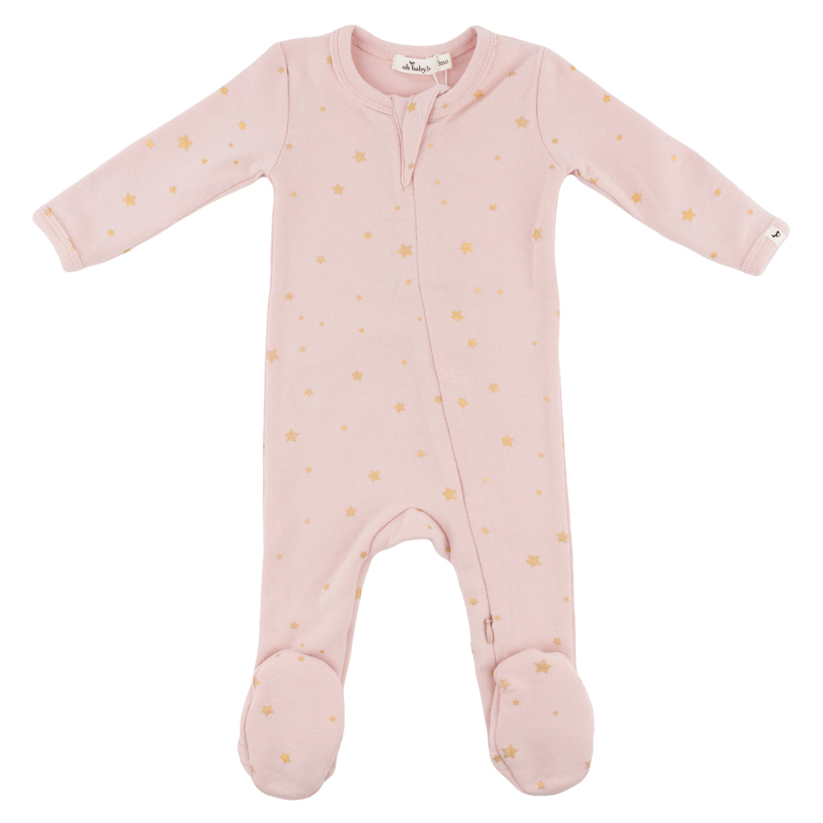 oh baby! Cotton Zipper Footie - Mini Gold Star Foil Print - Dusty Pink