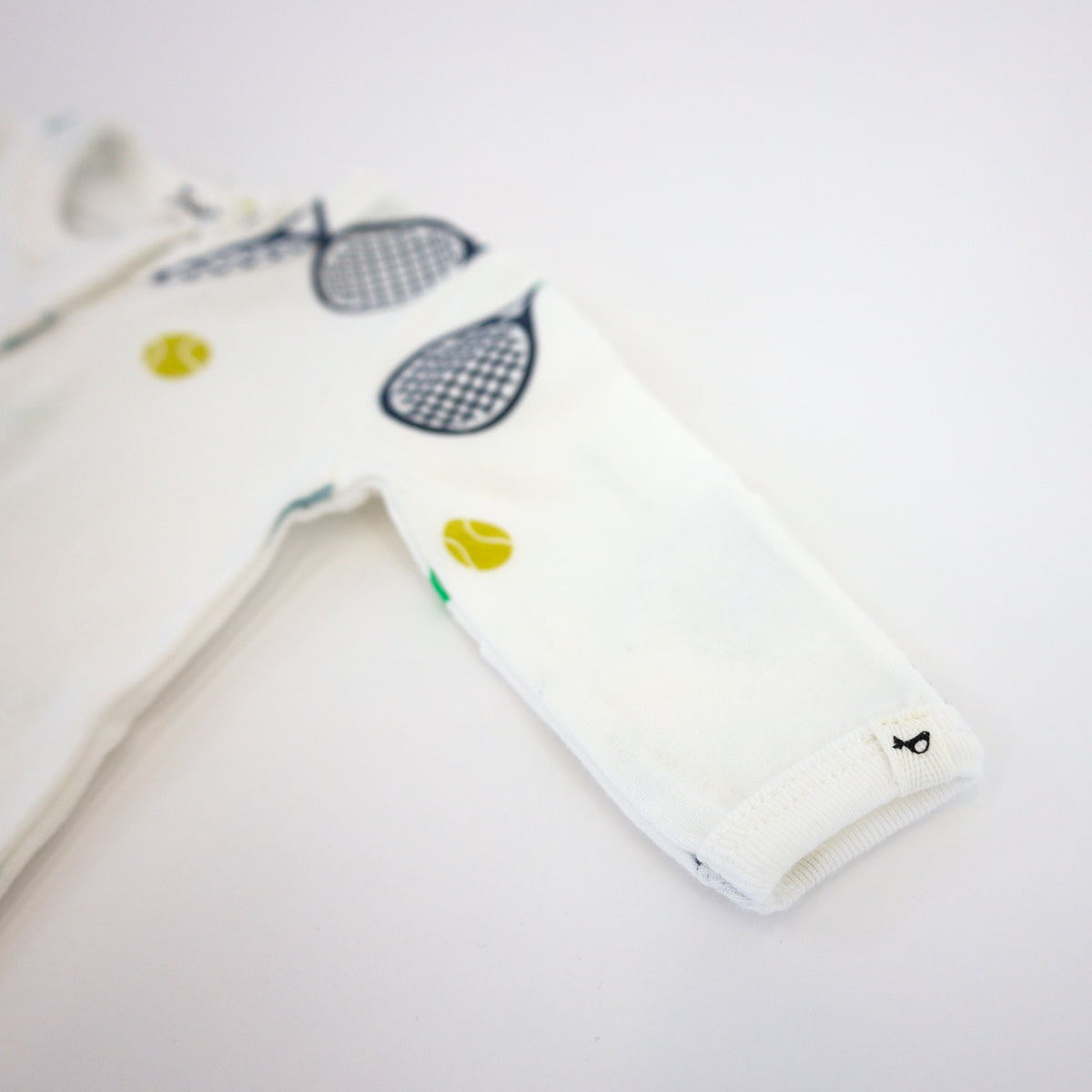 oh baby! Cotton Baby Rib Zipper Footie - Tennis Print - Cream