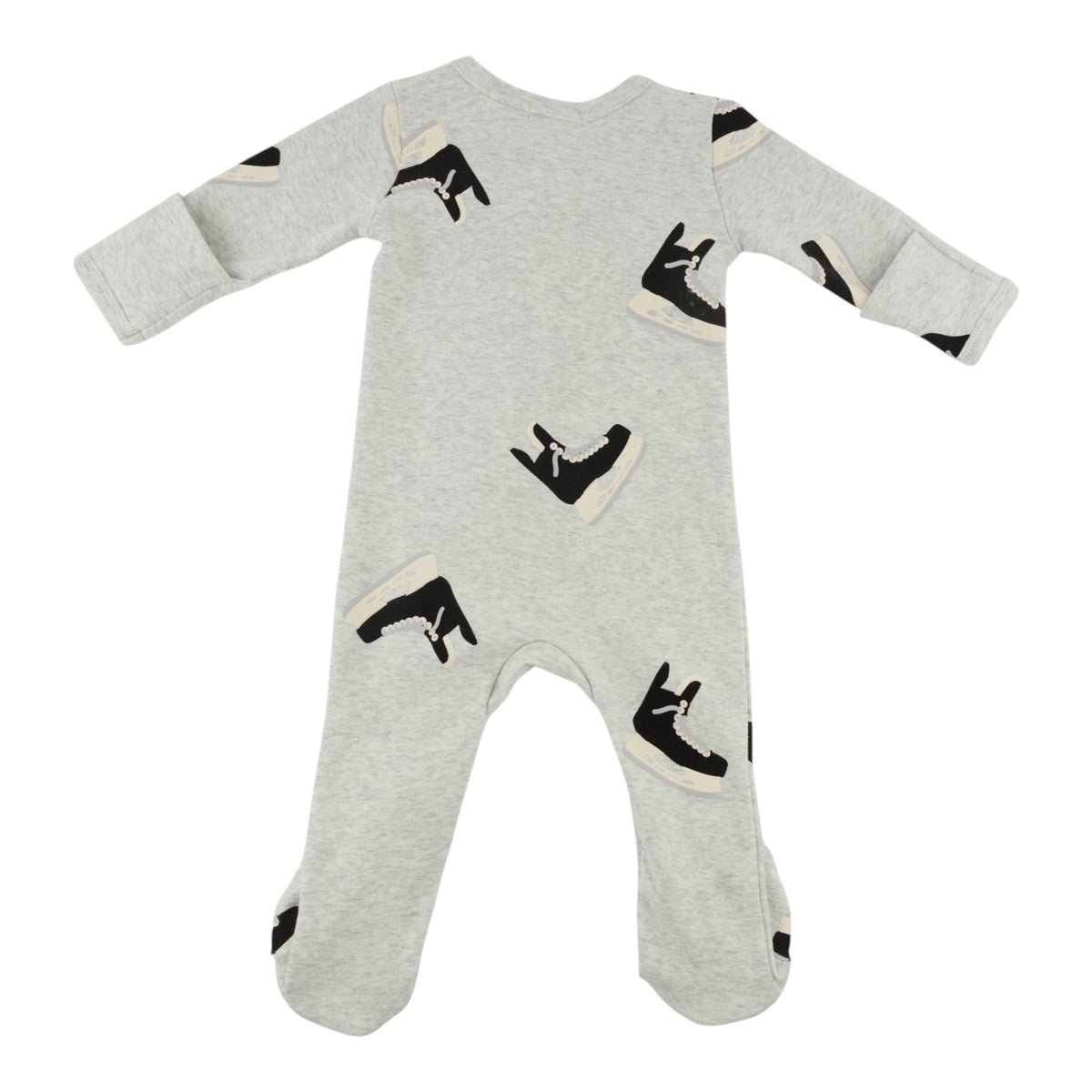 oh baby Zipper Footie - Hockey Skates Large Print - Heather Gray - Back
