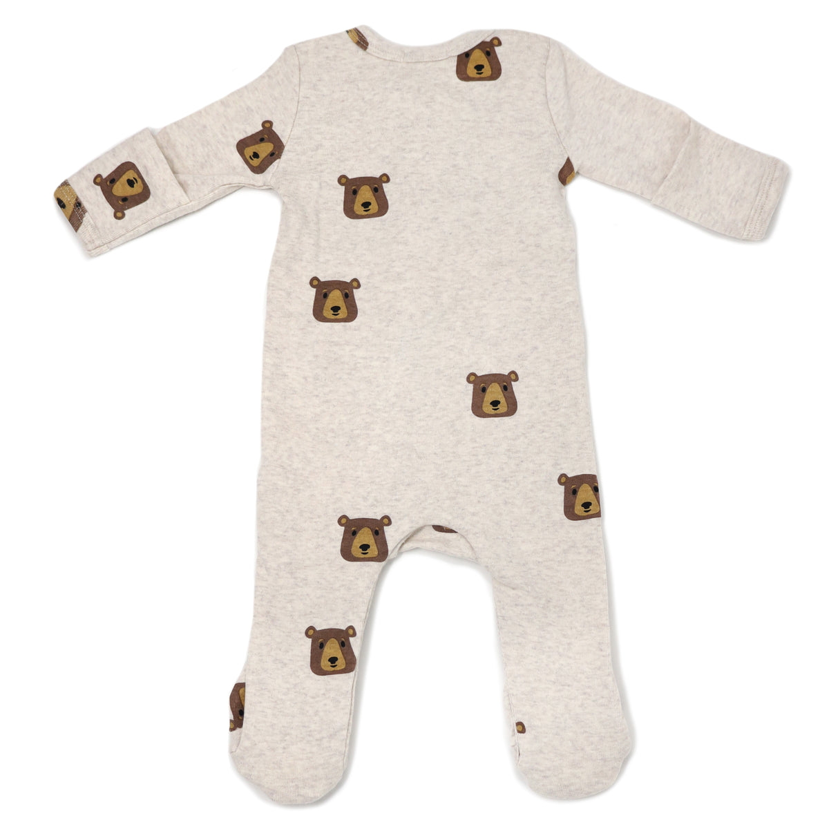 oh baby! Zipper Footie Brown Bear Faces Print - Sand