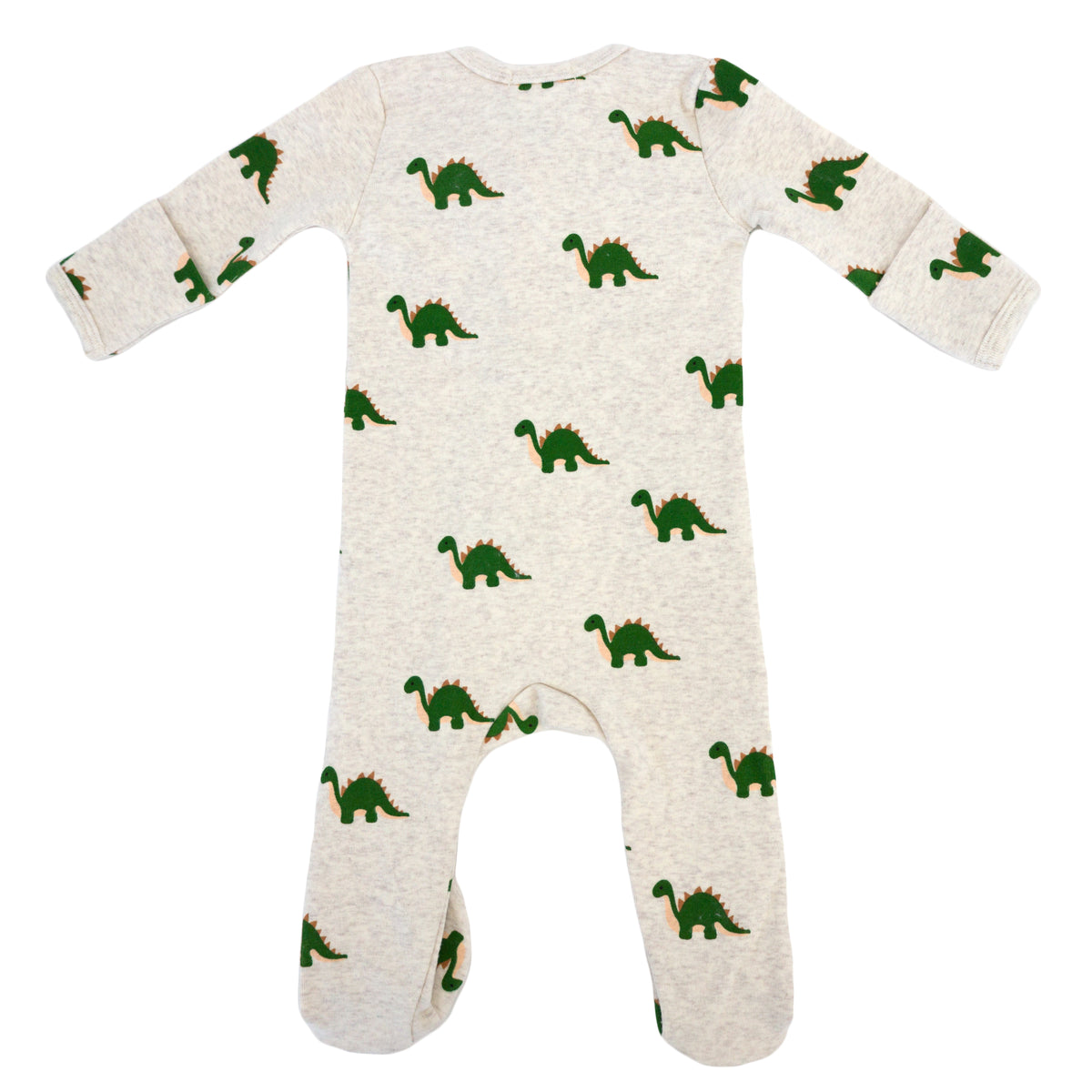 oh baby! Cotton Baby Rib Zipper Footie - Dinosaur Print - Malt