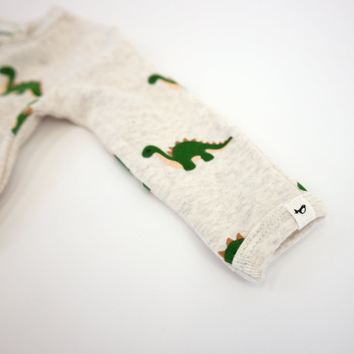 oh baby! Cotton Baby Rib Zipper Footie - Dinosaur Print - Malt