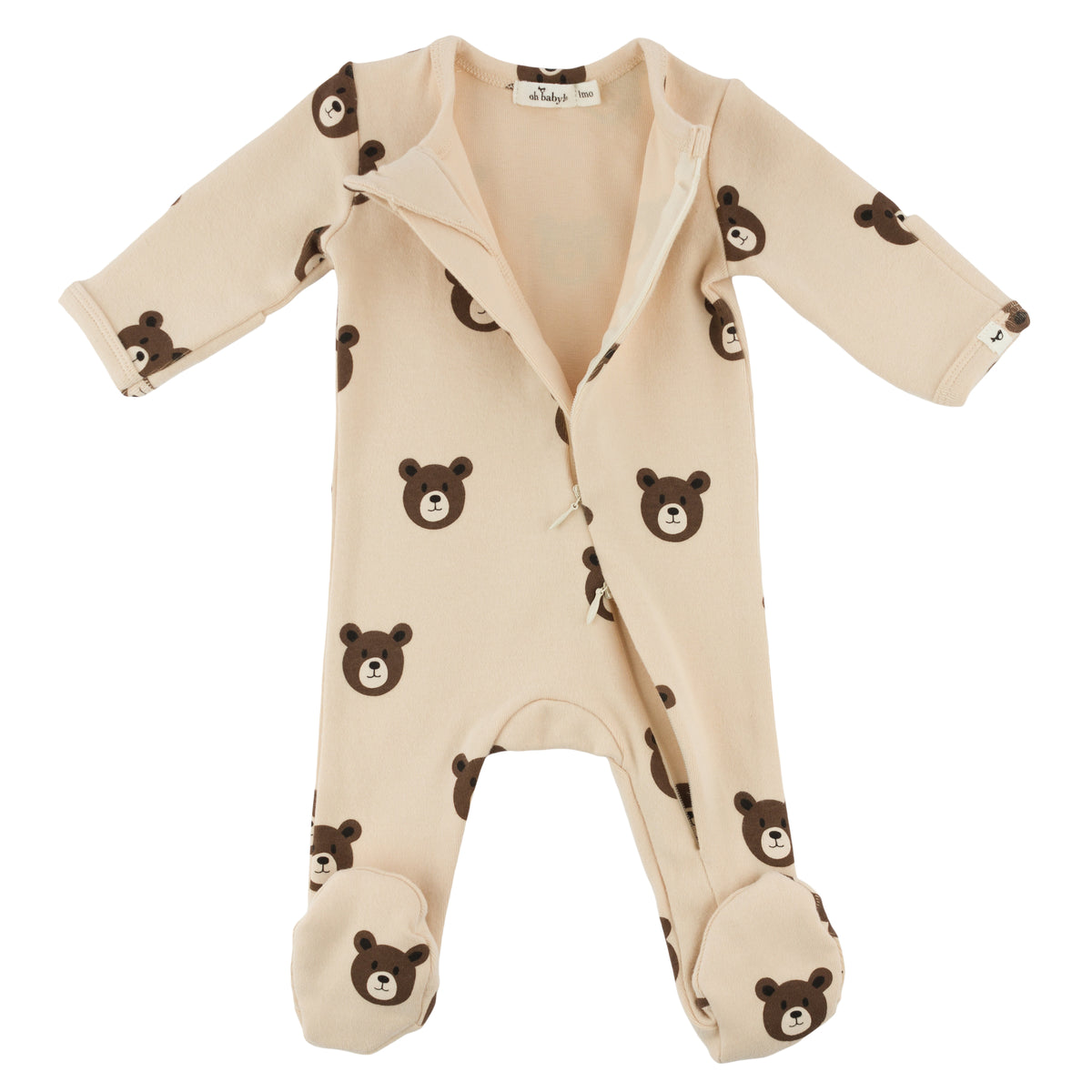 oh baby! Zipper Footie - Bear Faces - Shortbread - Open