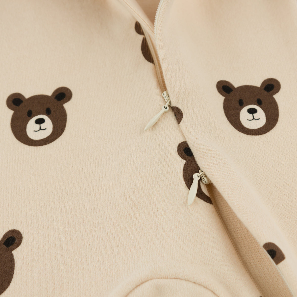 oh baby! Zipper Footie - Bear Faces - Shortbread - 2-way zipper