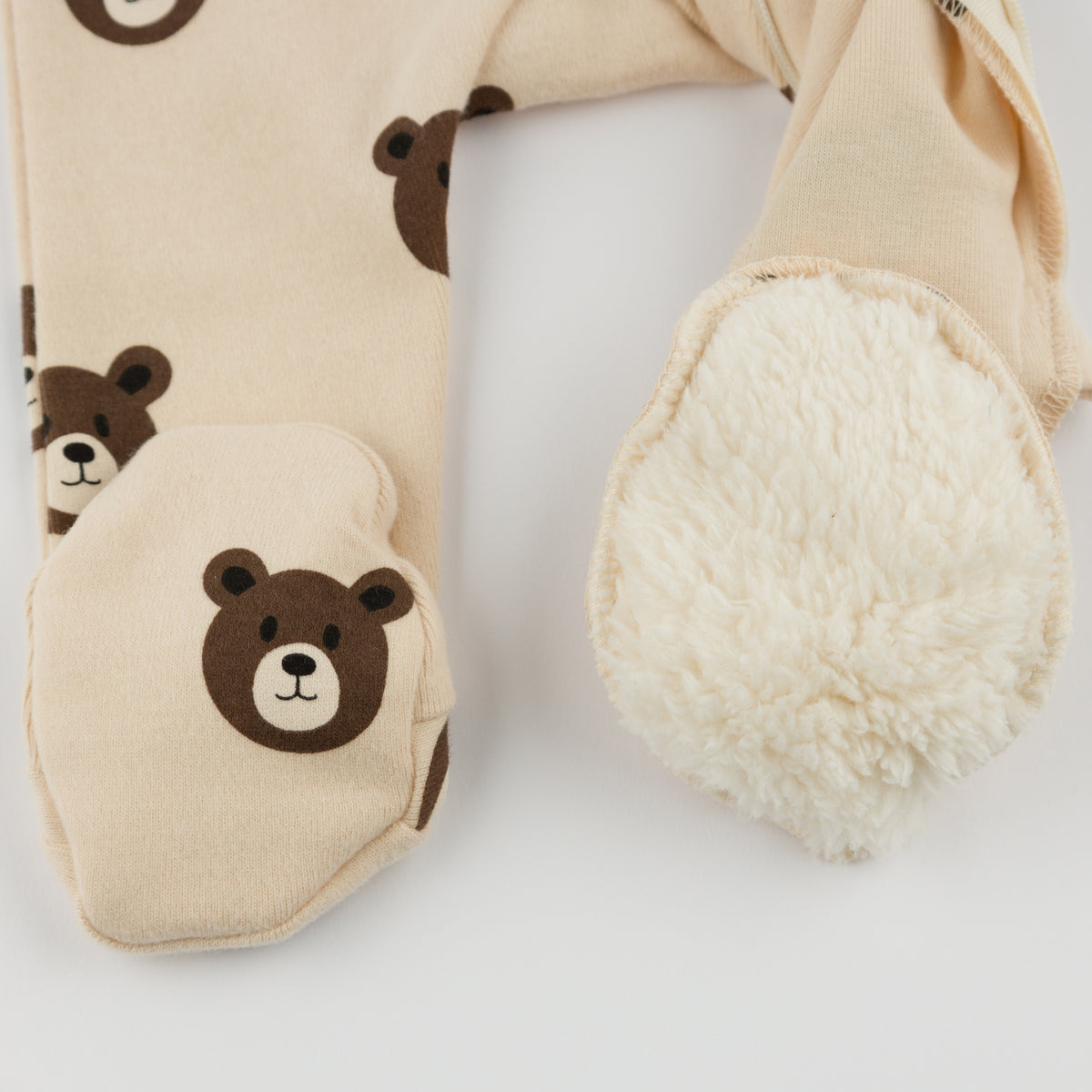 oh baby! Zipper Footie - Bear Faces - Shortbread - Lined Feet