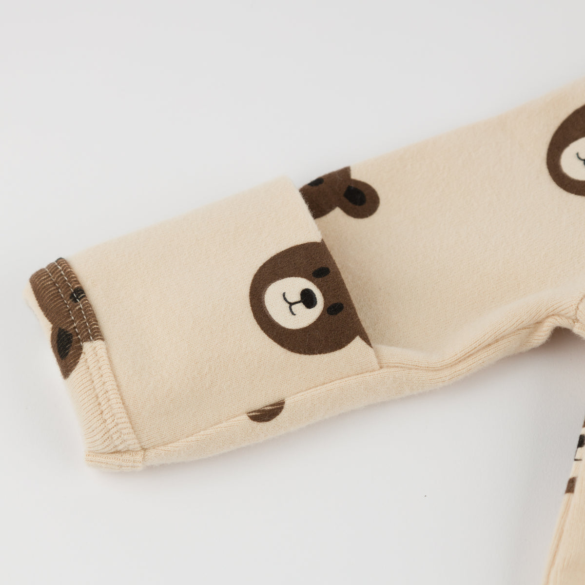 oh baby! Zipper Footie - Bear Faces - Shortbread - Foldover Cuffs