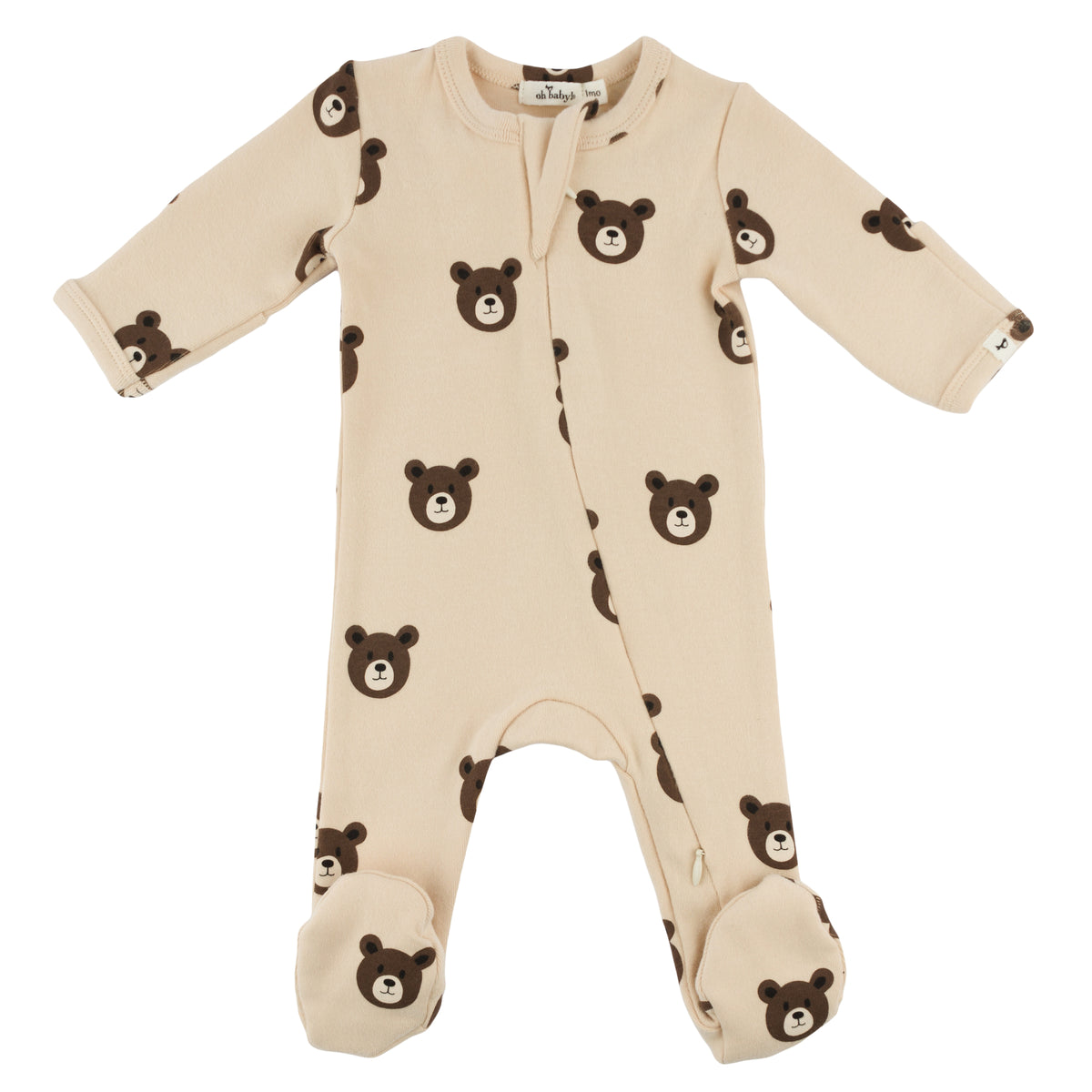 oh baby! Zipper Footie - Bear Faces - Shortbread