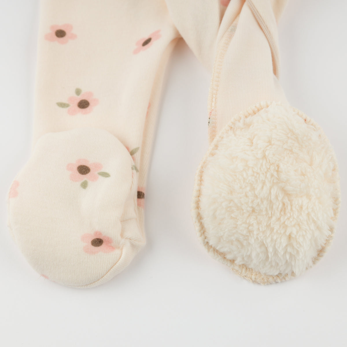 oh baby! Zipper Footie - Daisies - Natural Lined Feet