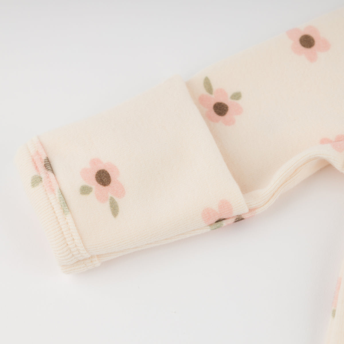 oh baby! Zipper Footie - Daisies - Natural  - Foldover cuff
