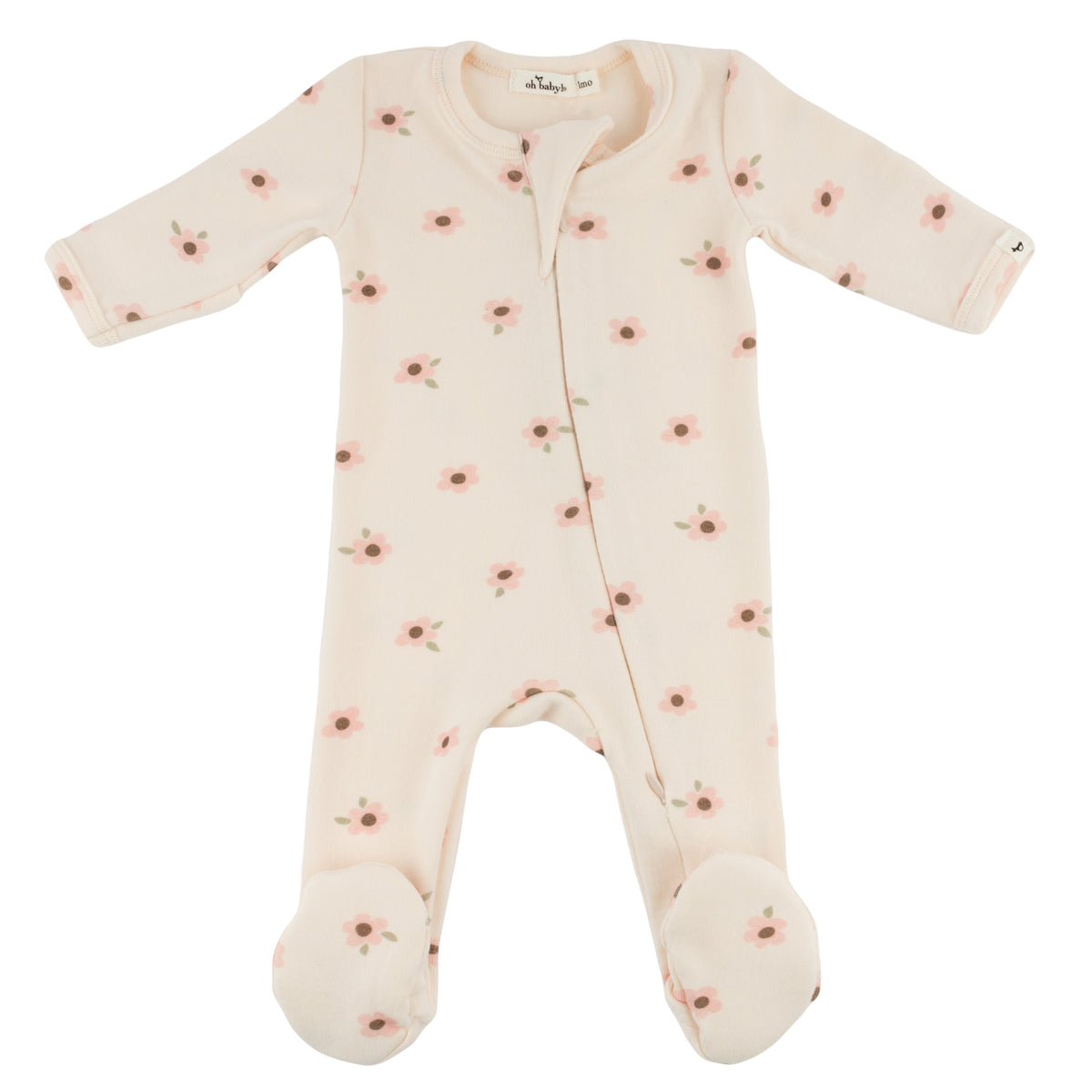 oh baby! Zipper Footie - Daisies - Natural
