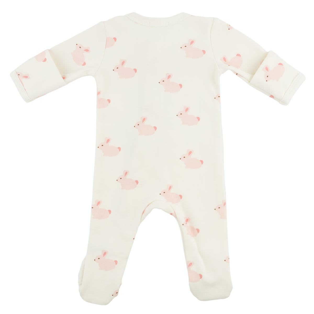 oh baby! Zipper Footie - Pink Bunnies Print - Oyster - Back