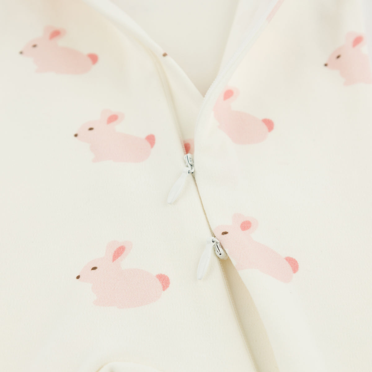 oh baby! Zipper Footie - Pink Bunnies Print - Oyster - Two Way Zipper