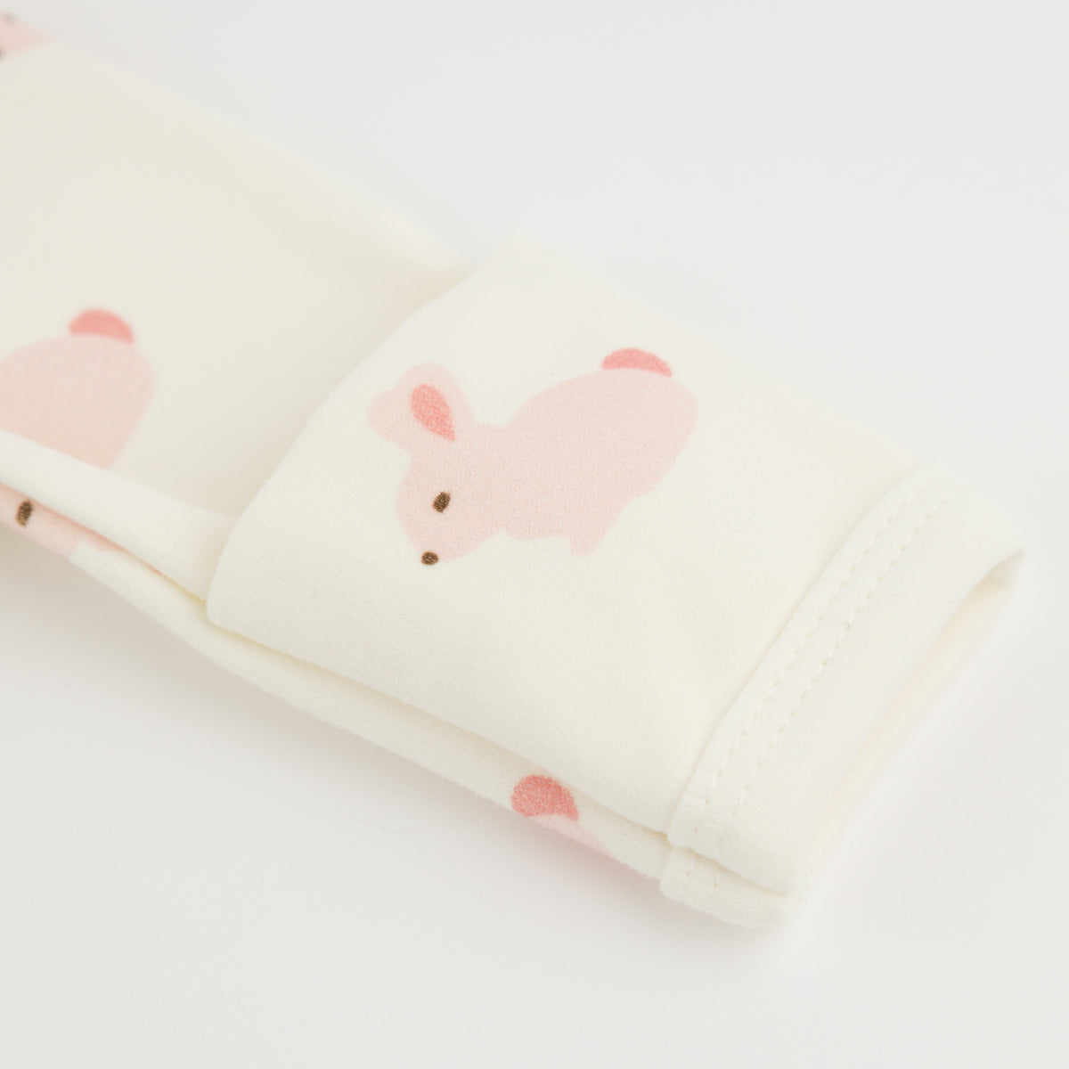 oh baby! Zipper Footie - Pink Bunnies Print - Oyster - Sleeve - Mitts
