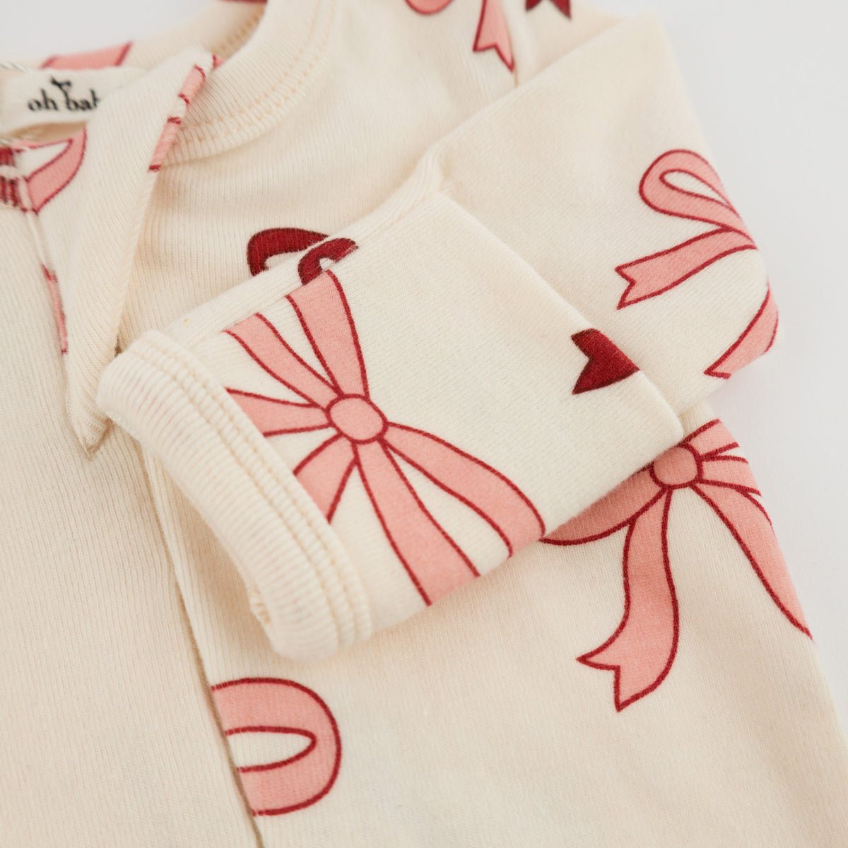oh baby! Zipper Footie - Pink Cherry Bows - Natural - oh baby!