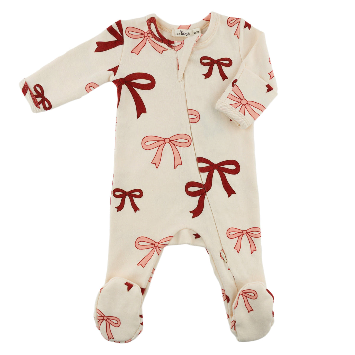 oh baby! Zipper Footie - Pink Cherry Bows - Natural - oh baby!