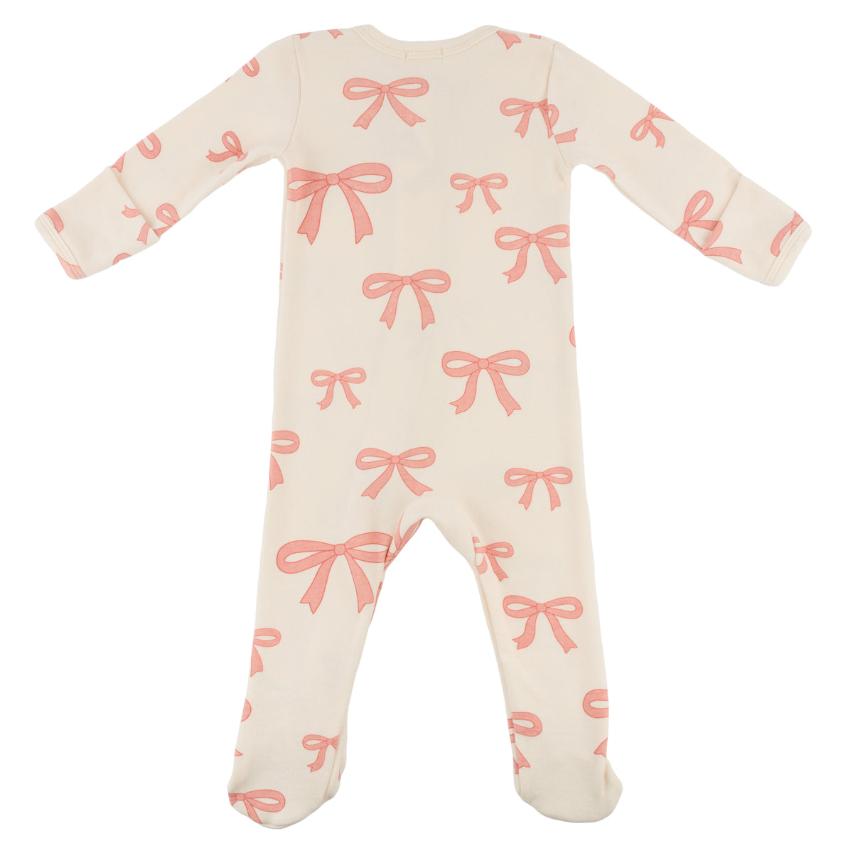 oh baby! Zipper Footie - Pink Bows - Natural - Back