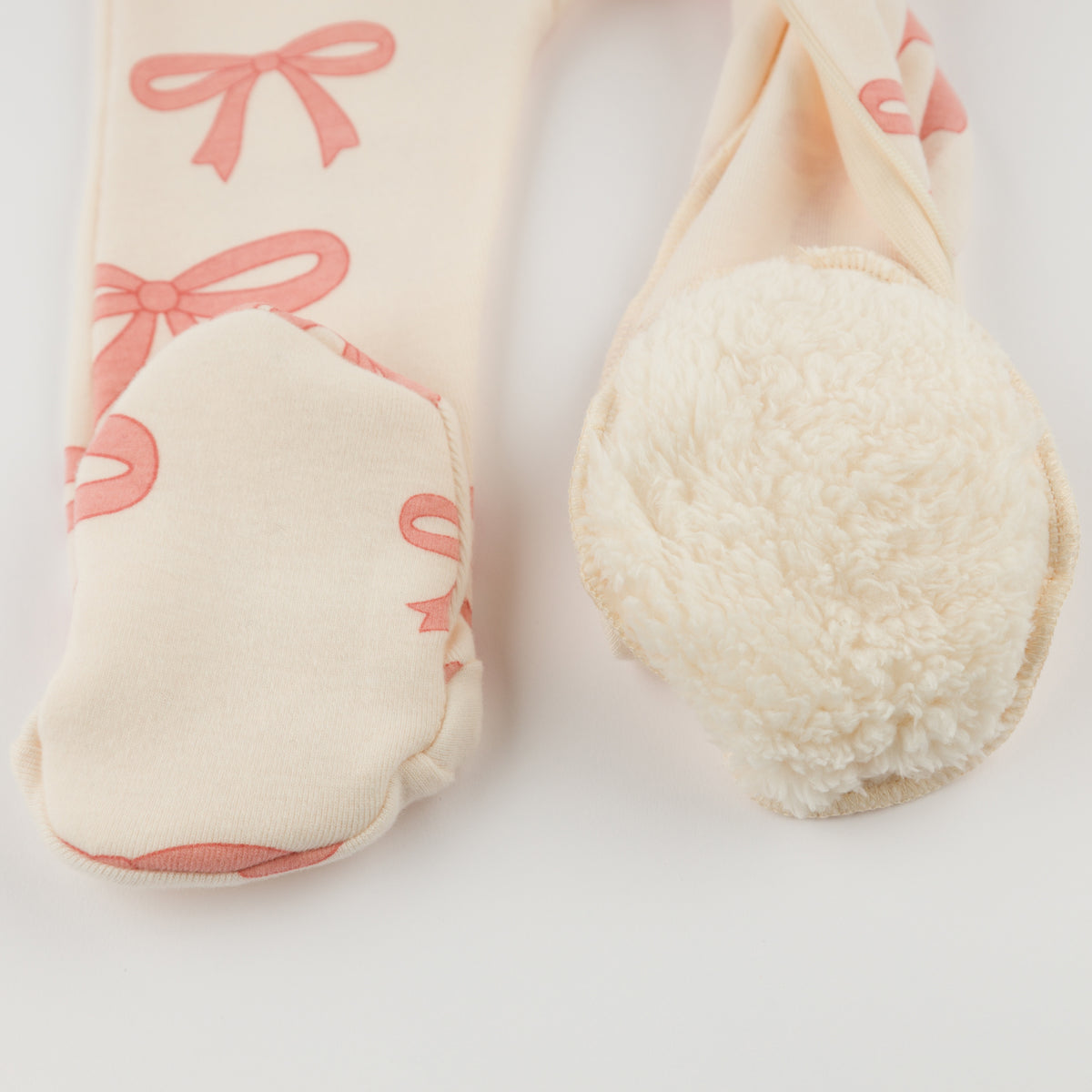 oh baby! Zipper Footie - Pink Bows - Natural - Foot Lining